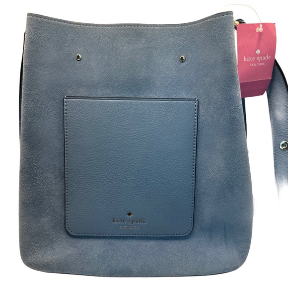 Kate Spade Large Bucket Suede Mixed Mat- Dusty Blue - Picture 2 of 4